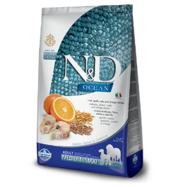 Farmina Ocean N&D Natural & Delicious Medium & Maxi Adult Cod, Spelt, Oats & Orange Dry Dog Food