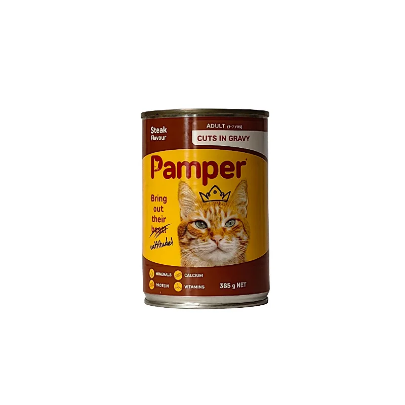 PAMPER TINS STEAK IN GRAVY 385G