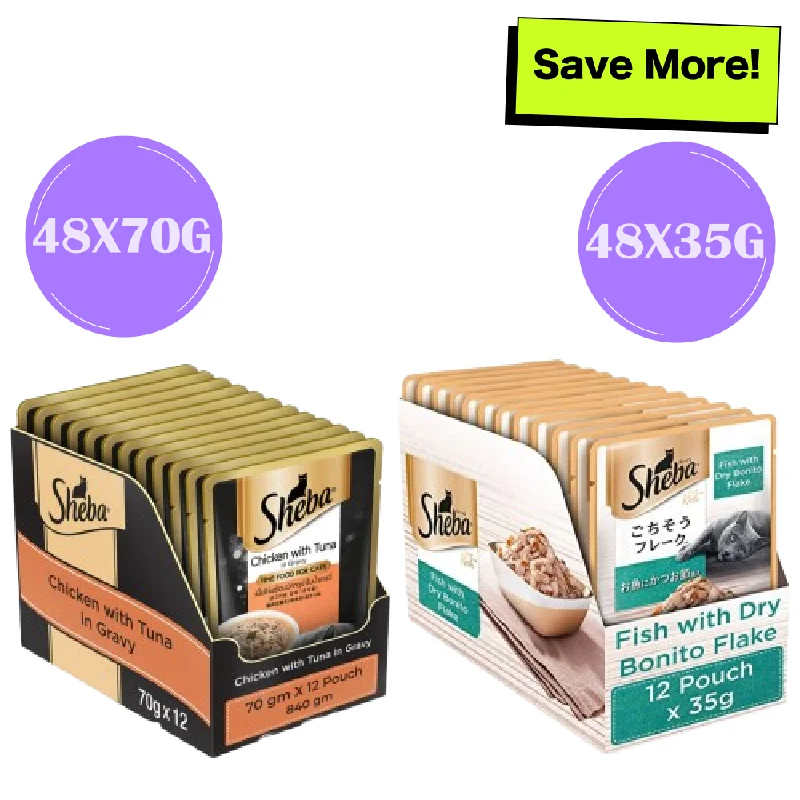 Sheba Chicken With Tuna In Gravy and Fish with Dry Bonito Flake Premium Cat Wet Food Combo