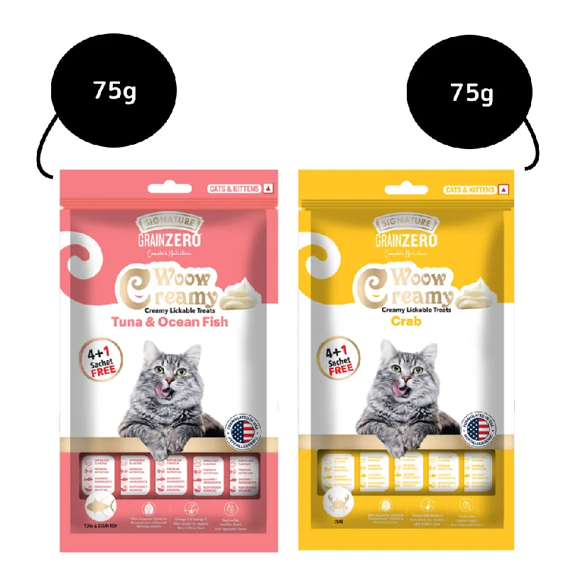 Signature Grain Zero Crab and Tuna and Ocean Fish Lickable Creamy Cat Treats Combo