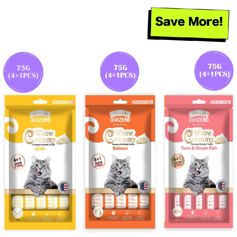 Signature Grain Zero Crab, Salmon and Tuna and Ocean Fish Lickable Creamy Cat Treats Combo