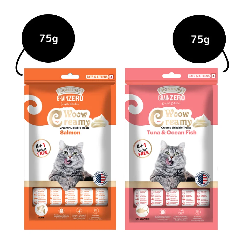 Signature Grain Zero Salmon and Tuna & Ocean Fish Lickable Creamy Cat Treats Combo