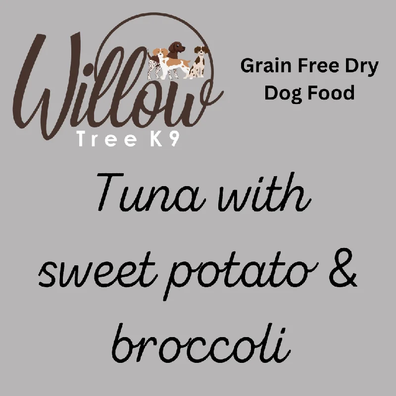 Tuna with trout, sweet potato + broccoli dog food