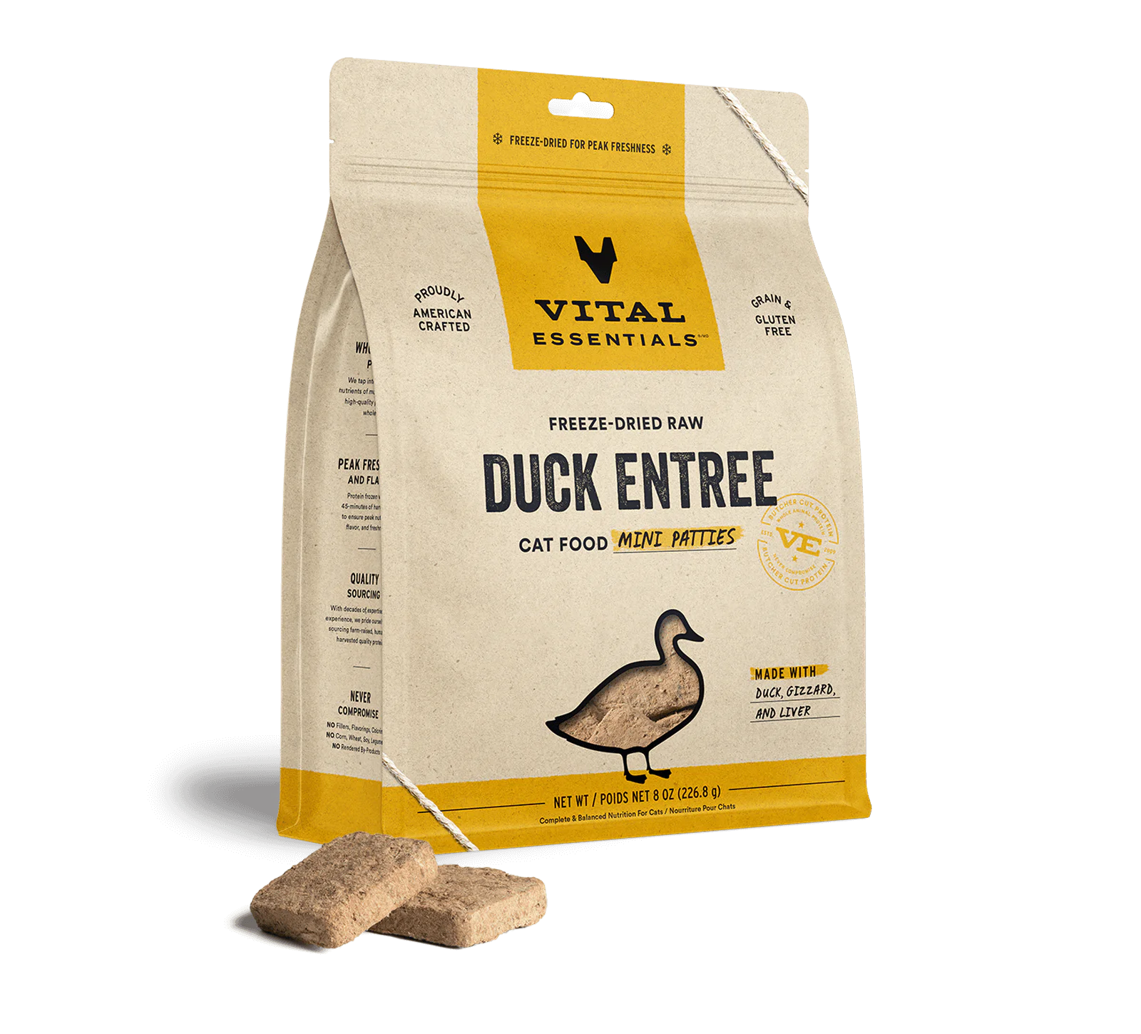 Vital Essentials Vital Cat Freeze Dried Raw Duck Entree Mini Patties for Cats - 8-oz