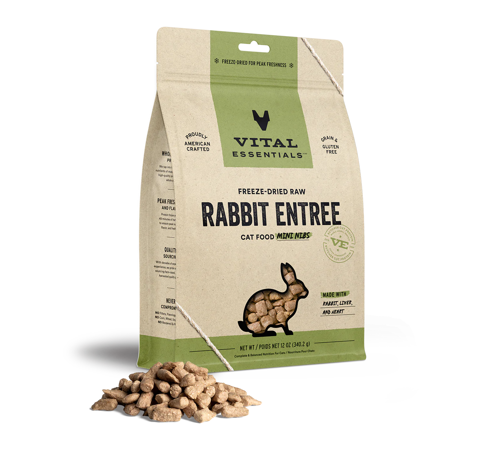 Vital Essentials Vital Cat Freeze Dried Raw Rabbit Entree Mini Nibs for Cats - 12 oz.