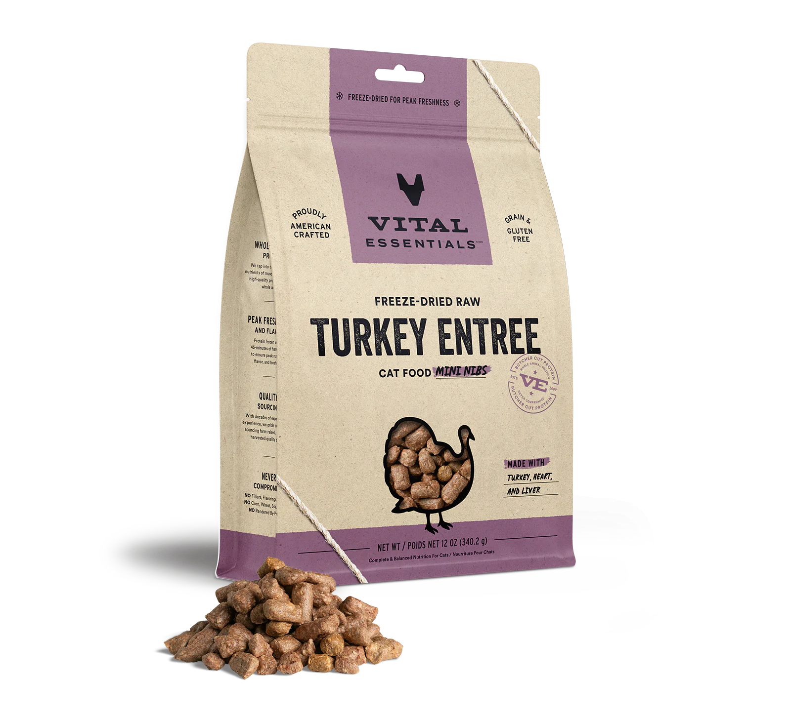 Vital Essentials Vital Cat Freeze Dried Raw Turkey Entree Mini Nibs for Cats - 12 oz.